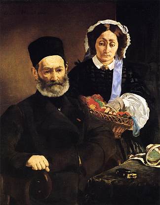 奥古斯特·马奈先生和夫人的肖像 Portrait of Monsieur and Madame Auguste Manet (1860; Paris,France                     )，爱德华·马奈