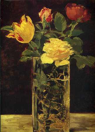 玫瑰和郁金香 Rose and tulip (1882; France                     )，爱德华·马奈