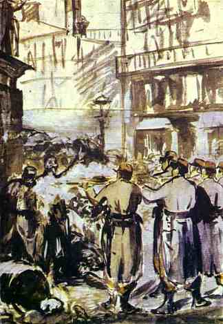 路障（内战） The Barricade (Civil War) (1871; Paris,France                     )，爱德华·马奈