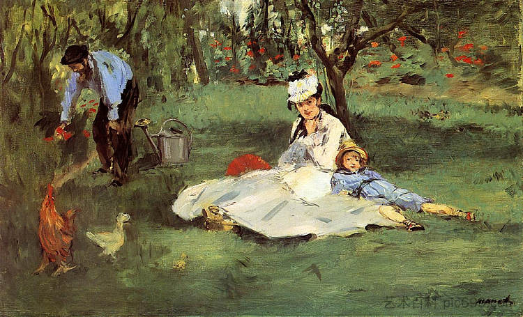 莫奈一家在阿让特伊的花园里 The Monet family in their garden at Argenteuil (1874; France  )，爱德华·马奈