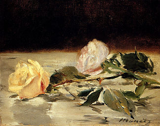 桌布上的两朵玫瑰 Two roses on a tablecloth (c.1883; Paris,France                     )，爱德华·马奈