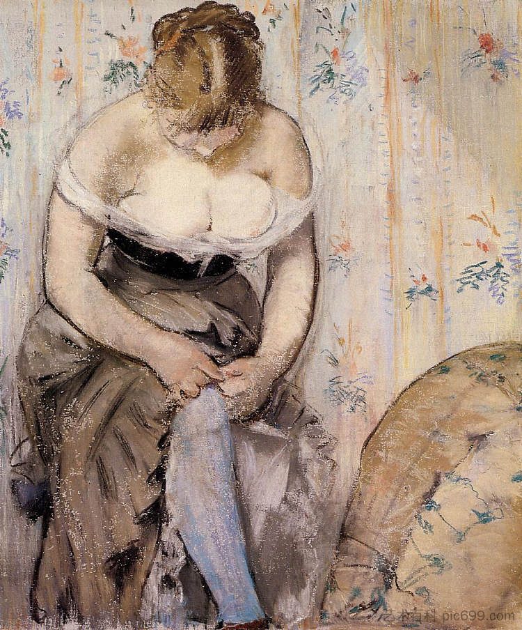 女人系紧她的吊袜带 Woman fastening her garter (1878; Paris,France  )，爱德华·马奈