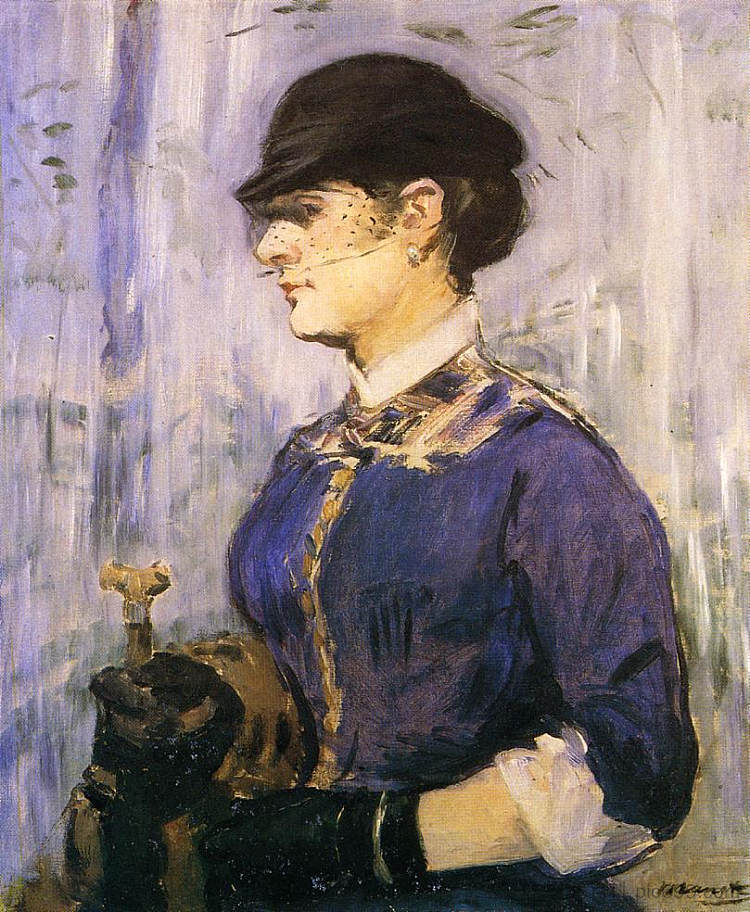 戴圆帽的年轻女子 Young woman in a round hat (1877; Paris,France  )，爱德华·马奈