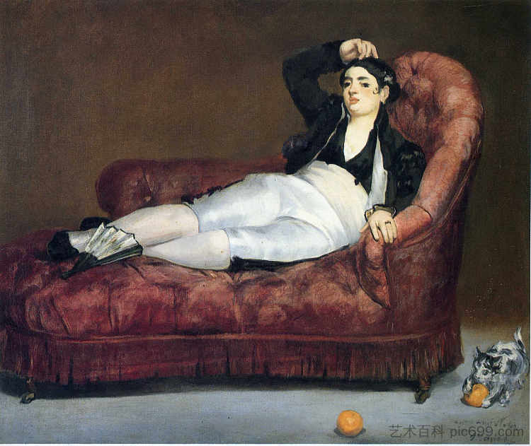 年轻女子斜倚在西班牙服装 Young Woman Reclining in Spanish Costume (1863; Paris,France  )，爱德华·马奈