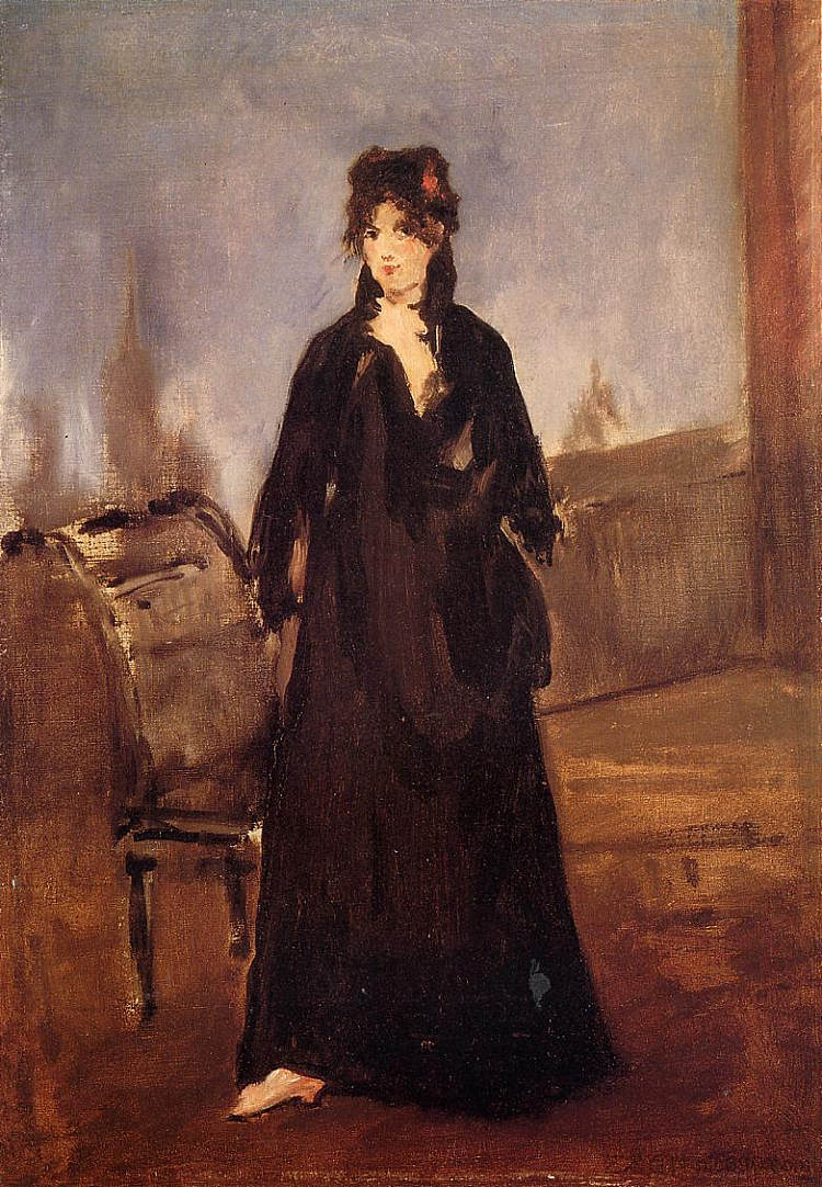 穿着粉红色鞋子的年轻女子（贝尔特·莫里索的肖像） Young woman with a pink shoe (Portrait of Berthe Morisot) (1868; Paris,France  )，爱德华·马奈