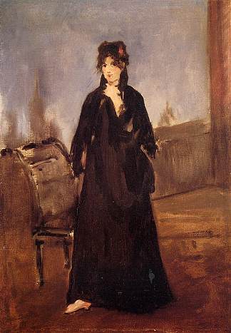 穿着粉红色鞋子的年轻女子（贝尔特·莫里索的肖像） Young woman with a pink shoe (Portrait of Berthe Morisot) (1868; Paris,France                     )，爱德华·马奈