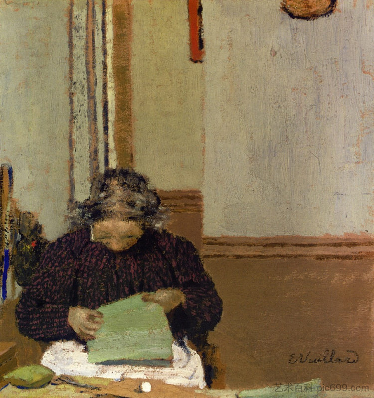 维亚尔夫人缝纫 Madame Vuillard Cousant (1895)，爱德华·维亚尔