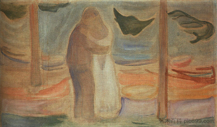 岸上的情侣(来自莱因哈特弗里兹) Couple on the Shore (from the Reinhardt Frieze) (1906 - 1907),爱德华·蒙克