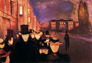 卡尔约翰街的夜晚 Evening on Karl Johan Street (1892)，爱德华·蒙克