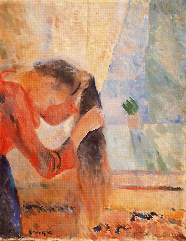 梳头的女孩 Girl Combing Her Hair (1892)，爱德华·蒙克