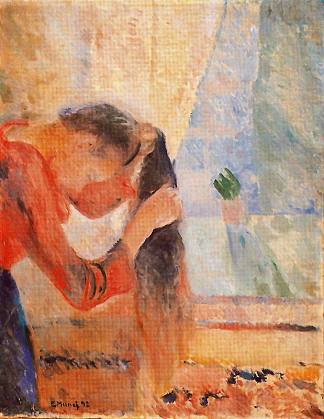 梳头的女孩 Girl Combing Her Hair (1892)，爱德华·蒙克