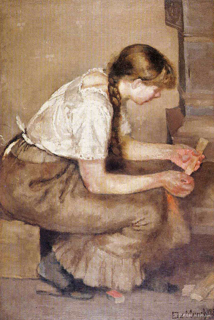 Girl Kindling a Stove Girl Kindling a Stove (1883)，爱德华·蒙克