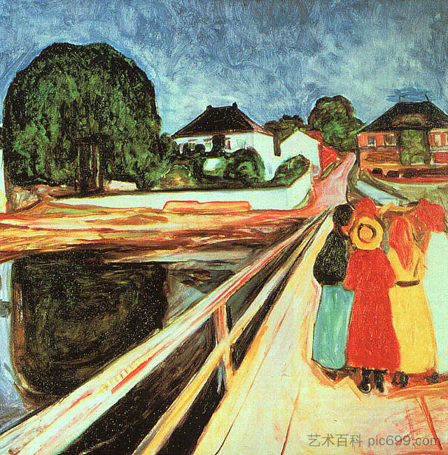 桥上的女孩 Girls on a Bridge (1899 - 1900)，爱德华·蒙克