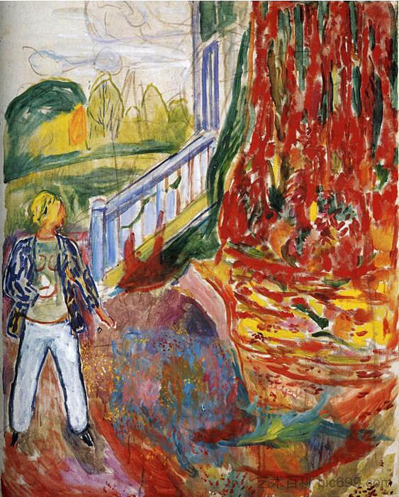 阳台前的模特 Model in Front of the Verandah (1942),爱德华·蒙克