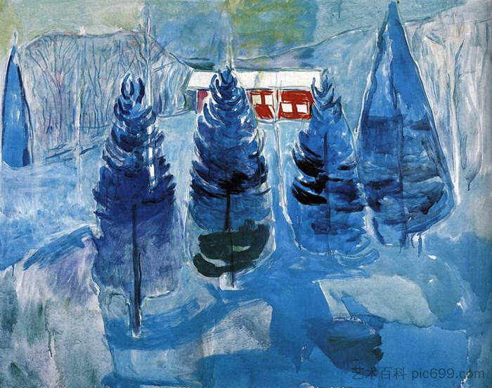 Red House and Spruces Red House and Spruces (1927)，爱德华·蒙克