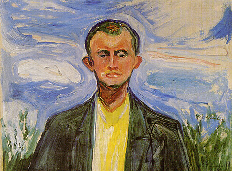 蓝天前的自画像 Self-Portrait in Front of Blue Sky (c.1908),爱德华·蒙克