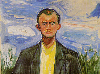 蓝天前的自画像 Self-Portrait in Front of Blue Sky (c.1908)，爱德华·蒙克