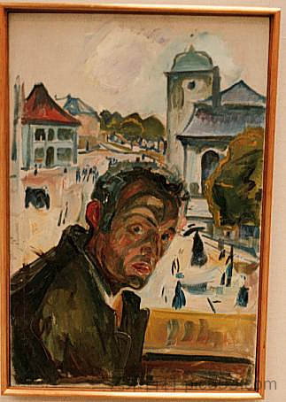 卑尔根的自画像 Self-Portrait in Bergen (1916)，爱德华·蒙克