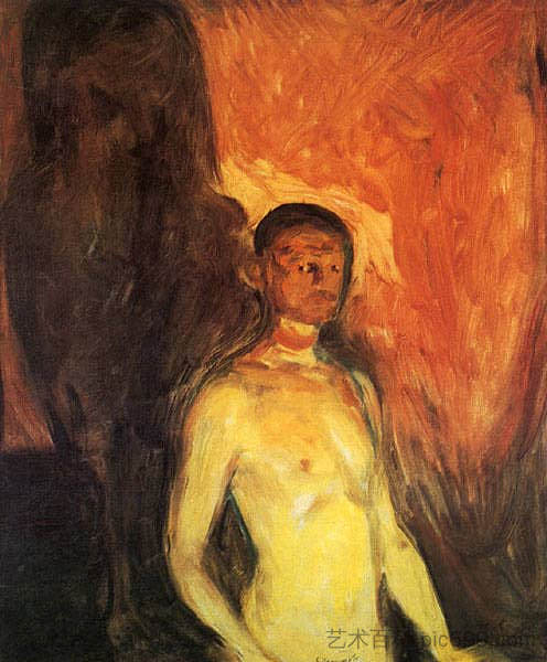 地狱中的自画像 Self-Portrait in Hell (1903)，爱德华·蒙克