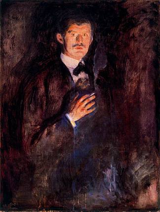 燃烧香烟的自画像 Self-Portrait with Burning Cigarette (1895)，爱德华·蒙克