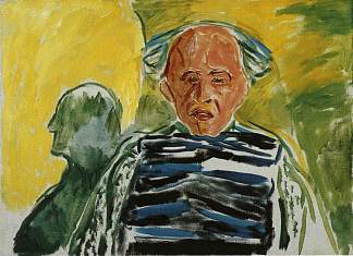 带条纹套头衫的自画像 Self-Portrait with Striped Pullover (1940 – 1944)，爱德华·蒙克