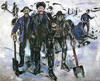 雪地里的工人 Workers in the Snow (1913)，爱德华·蒙克