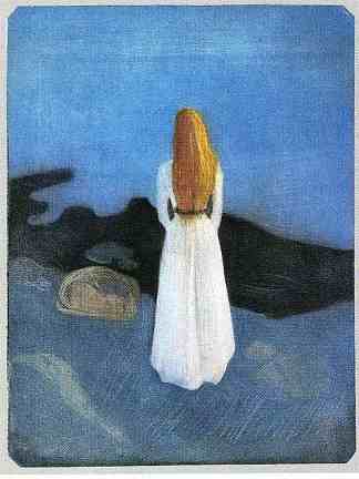 岸上的年轻女子 Young woman on the shore (1896)，爱德华·蒙克