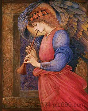 一个天使在弹奏鞭子 An Angel Playing A Flageolet (1878)，爱德华·伯尔尼·琼斯