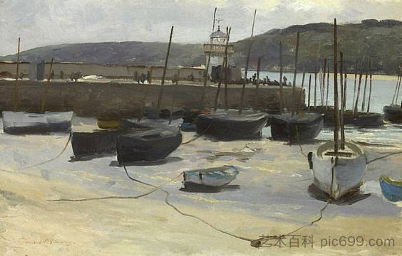 退潮，圣艾夫斯港 Low Tide, St. Ives Harbor (1887)，爱德华·西蒙斯