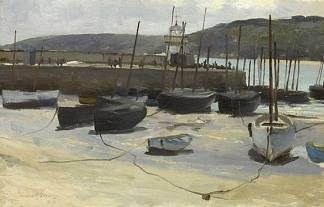 退潮，圣艾夫斯港 Low Tide, St. Ives Harbor (1887)，爱德华·西蒙斯