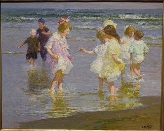儿童涉水 Children Wading (c.1920)，爱德华·亨利·波塔斯特