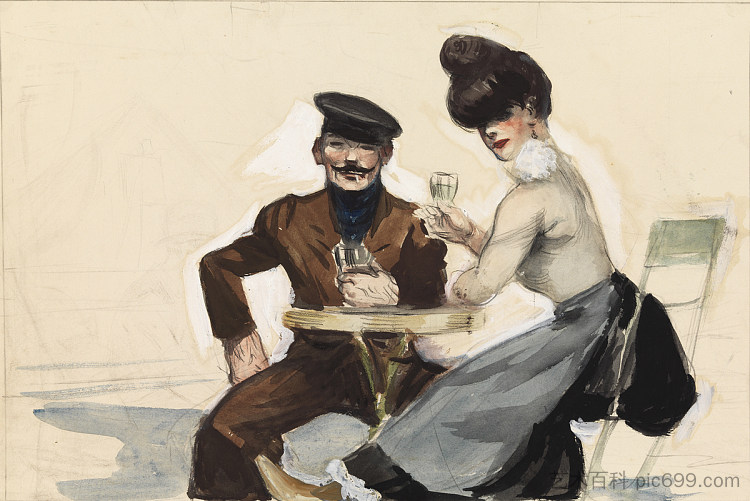 情侣饮酒 Couple Drinking (1906 - 1907)，爱德华·霍普