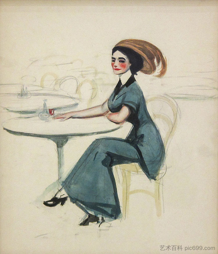 咖啡桌上的女人 Woman at Cafe Table (1906 - 1907)，爱德华·霍普