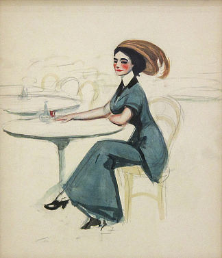 咖啡桌上的女人 Woman at Cafe Table (1906 – 1907)，爱德华·霍普