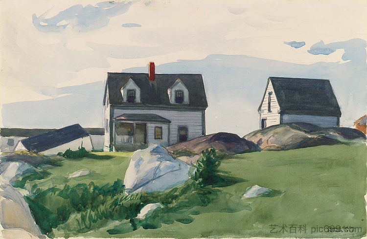 斯阔姆灯塔之家,格洛斯特 Houses of Squam Light, Gloucester (1923),爱德华·霍普