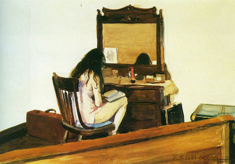 内饰（模型阅读） Interior (Model Reading) (1925)，爱德华·霍普