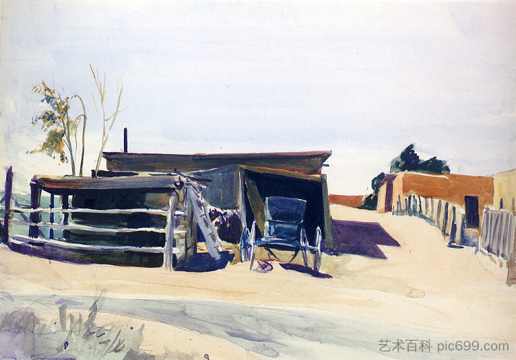 阿多贝斯和谢德， 新墨西哥州 Adobes and Shed, New Mexico (1925)，爱德华·霍普