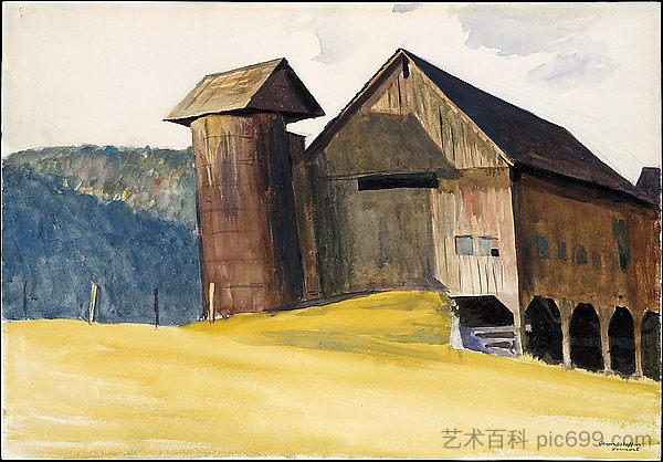 谷仓和筒仓，佛蒙特州 Barn and Silo, Vermont (1929)，爱德华·霍普