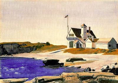 海岸警卫队站,两盏灯,缅因州 Coast Guard Station, Two Lights, Maine (1927),爱德华·霍普