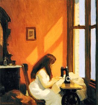 缝纫机旁的女孩 Girl at a Sewing Machine (1921)，爱德华·霍普