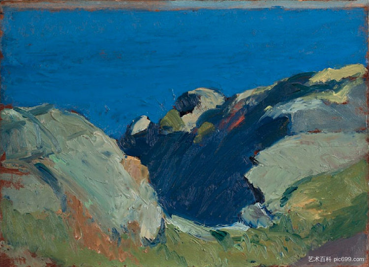 岩石与海洋 Rocks and Sea (c.1916 - c.1919)，爱德华·霍普