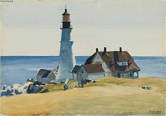 灯塔和建筑物，波特兰角，伊丽莎白角，缅因州 Lighthouse and Buildings, Portland Head, Cape Elizabeth, Maine (1927)，爱德华·霍普