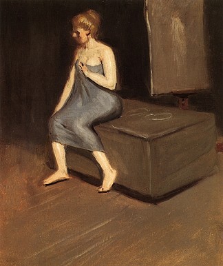 毛巾模特，坐在盒子上 Model in Towel, Sitting on Box (1902)，爱德华·霍普
