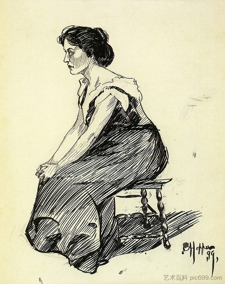 坐着的女人的研究 Study of a Seated Woman (1899)，爱德华·霍普