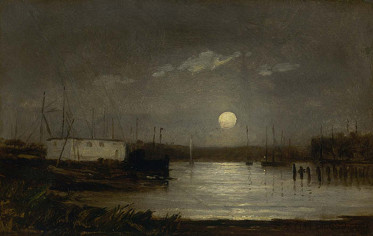 无题(港口上的月亮) Untitled (Moon Over a Harbor) (1868),爱德华·米切尔·班尼斯特