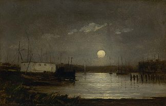 无题（港口上的月亮） Untitled (Moon Over a Harbor) (1868)，爱德华·米切尔·班尼斯特