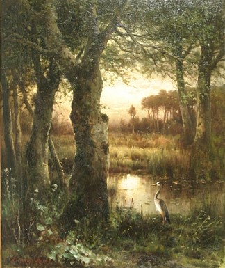 暮光之城的河口 Estuary at Twilight (1890)，爱德华·莫兰
