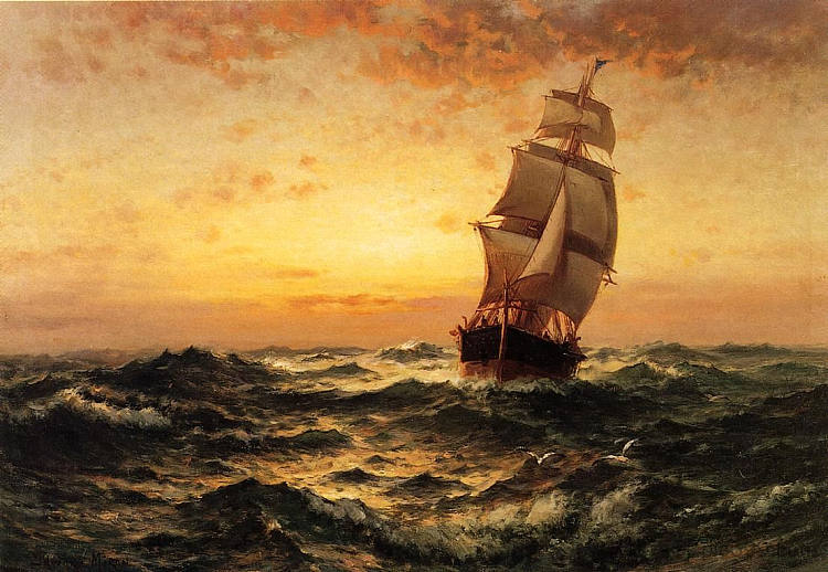 海上的船，日落 Ship at Sea, Sunset，爱德华·莫兰