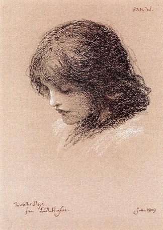 一个年轻女孩的头部研究 Head Study of a Young Girl (1909)，爱德华·罗伯特·休斯