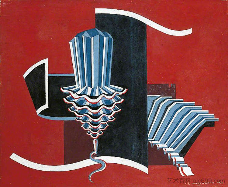 红地上的构图 Composition on a Red Ground (1931)，爱德华·沃兹沃思
